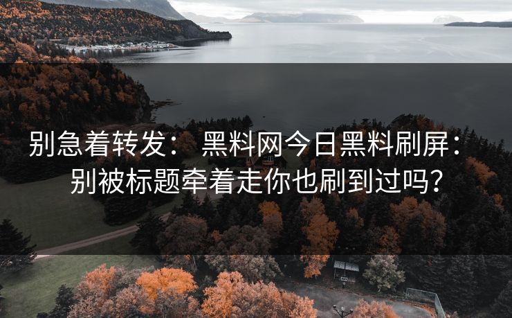 别急着转发： 黑料网今日黑料刷屏： 别被标题牵着走你也刷到过吗？