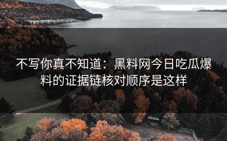 不写你真不知道：黑料网今日吃瓜爆料的证据链核对顺序是这样