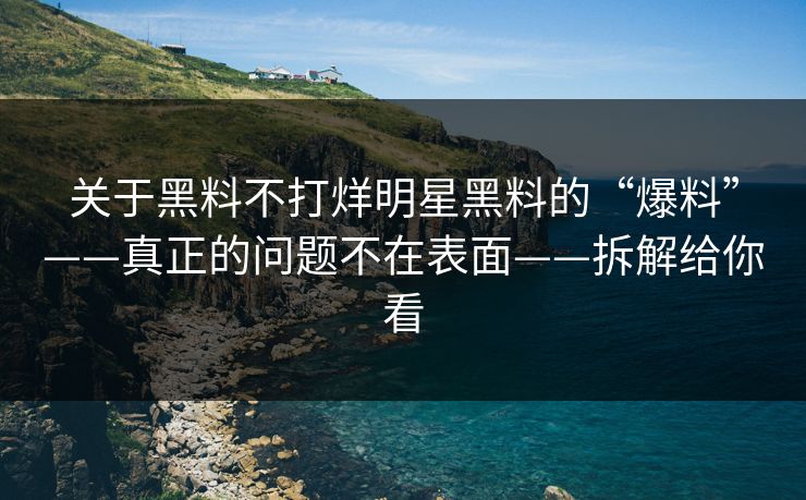 关于黑料不打烊明星黑料的“爆料”——真正的问题不在表面——拆解给你看